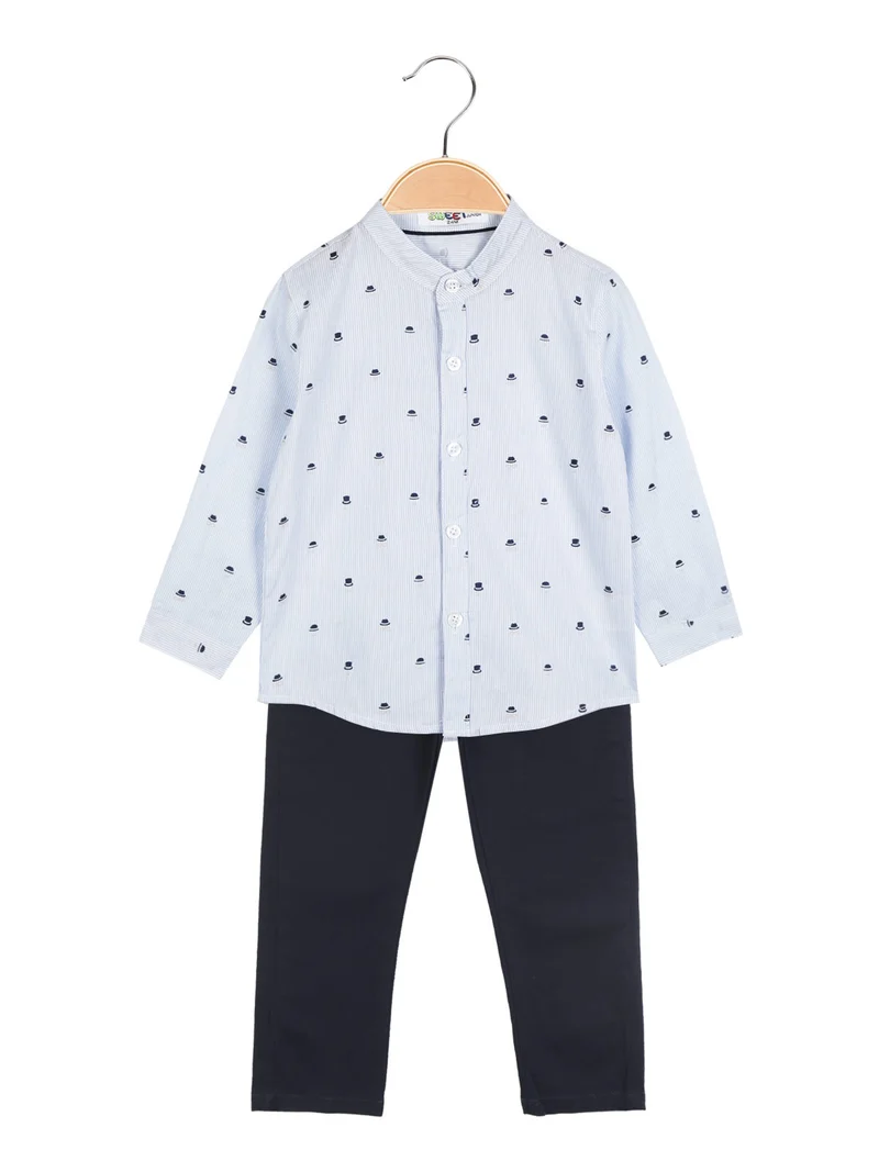 Completo da neonato 2 pezzi con camicia + pantaloni - azzurro