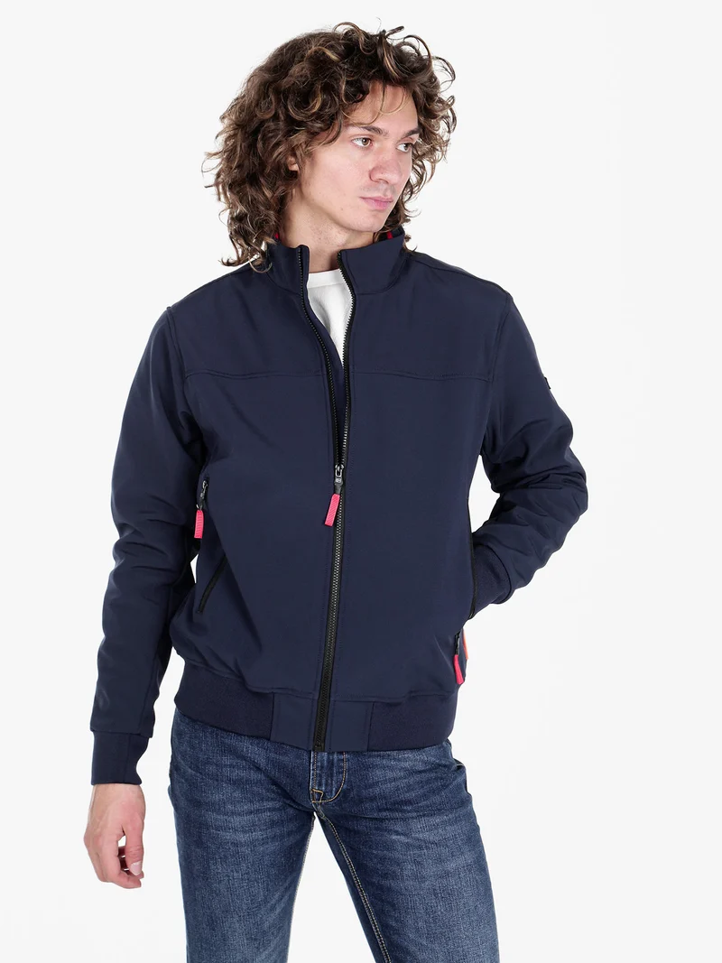 Giacca impermeabile da uomo con interno in pile - blu scuro