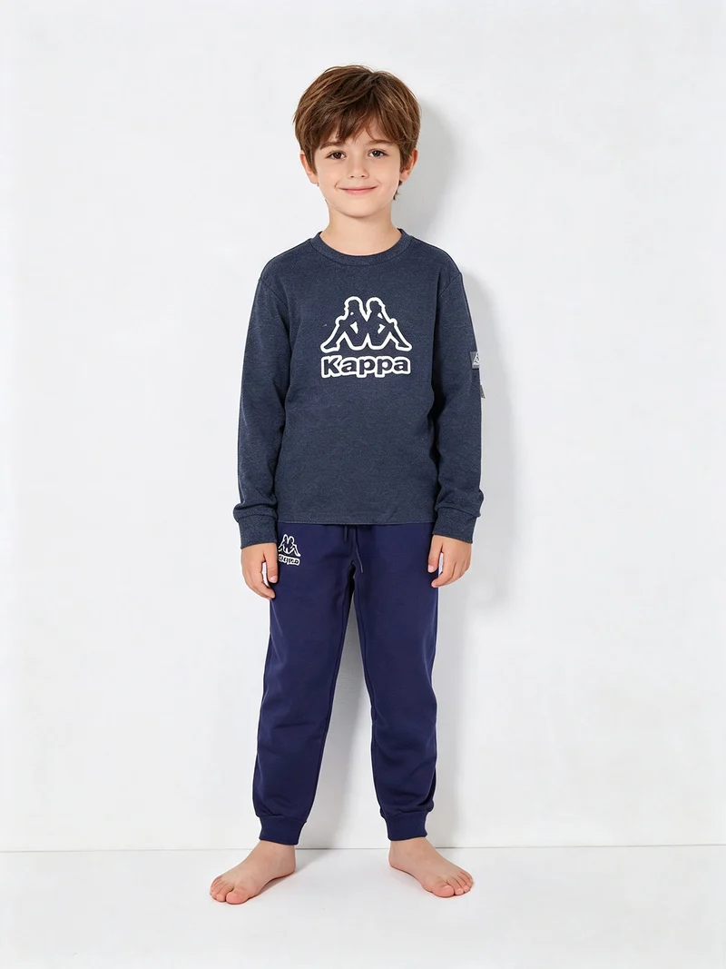 Pigiama lungo da ragazzo in cotone interlock - blu