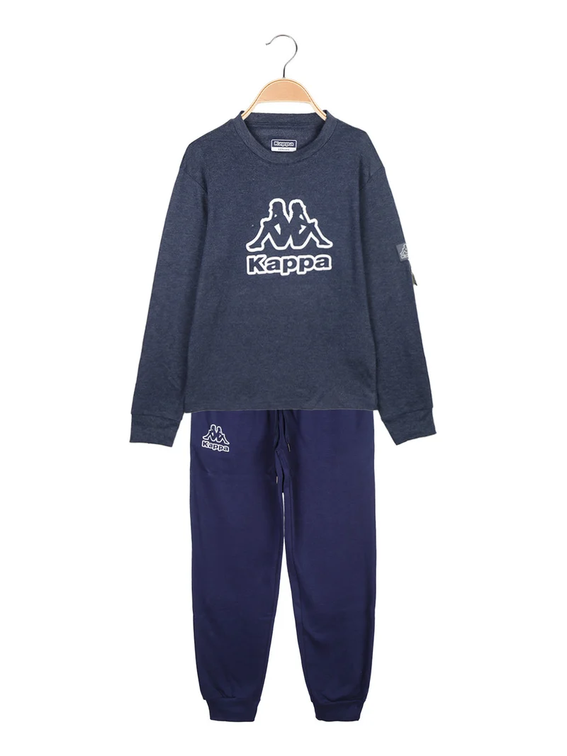Pigiama lungo da ragazzo in cotone interlock - blu