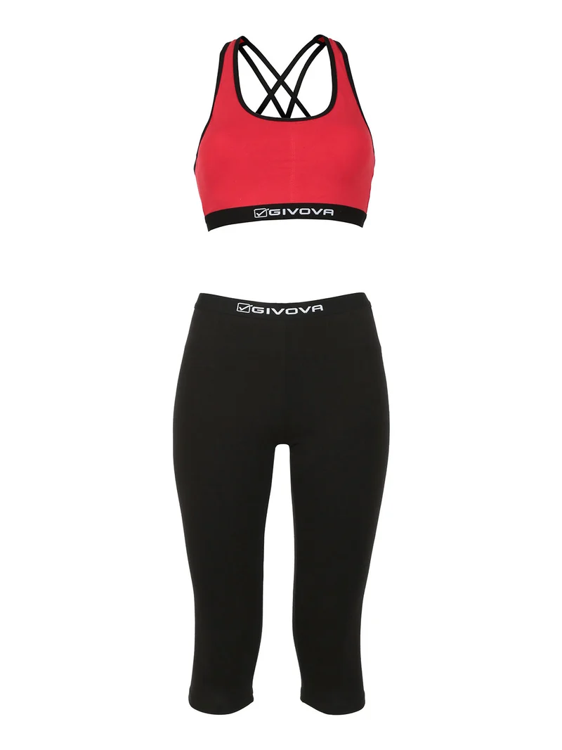 Completo sportivo donna top + leggings a 3/4 - rosso