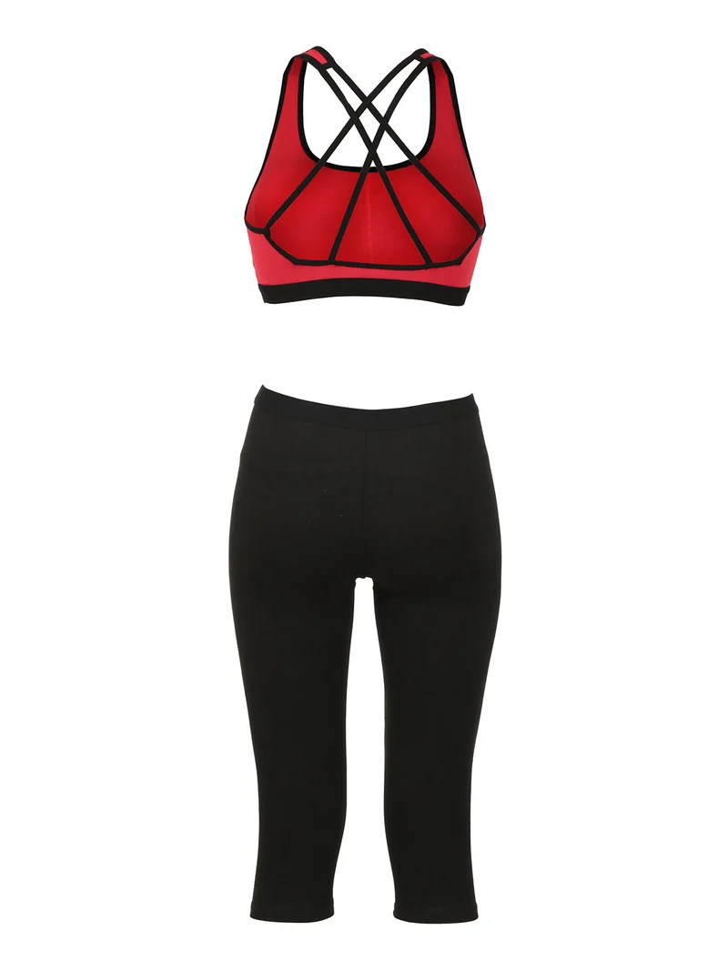 Completo sportivo donna top + leggings a 3/4 - rosso