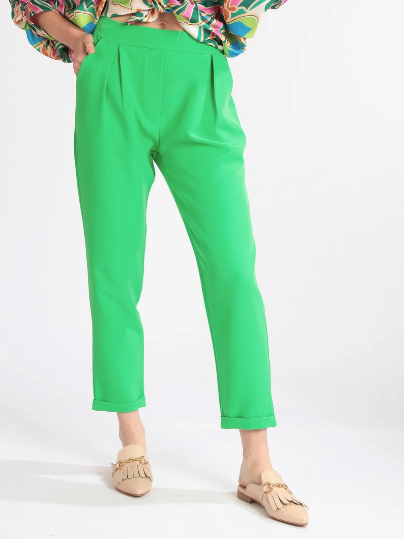 Pantaloni donna con risvolto - verde