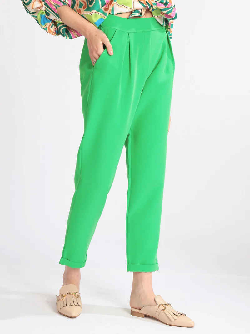 Pantaloni donna con risvolto - verde