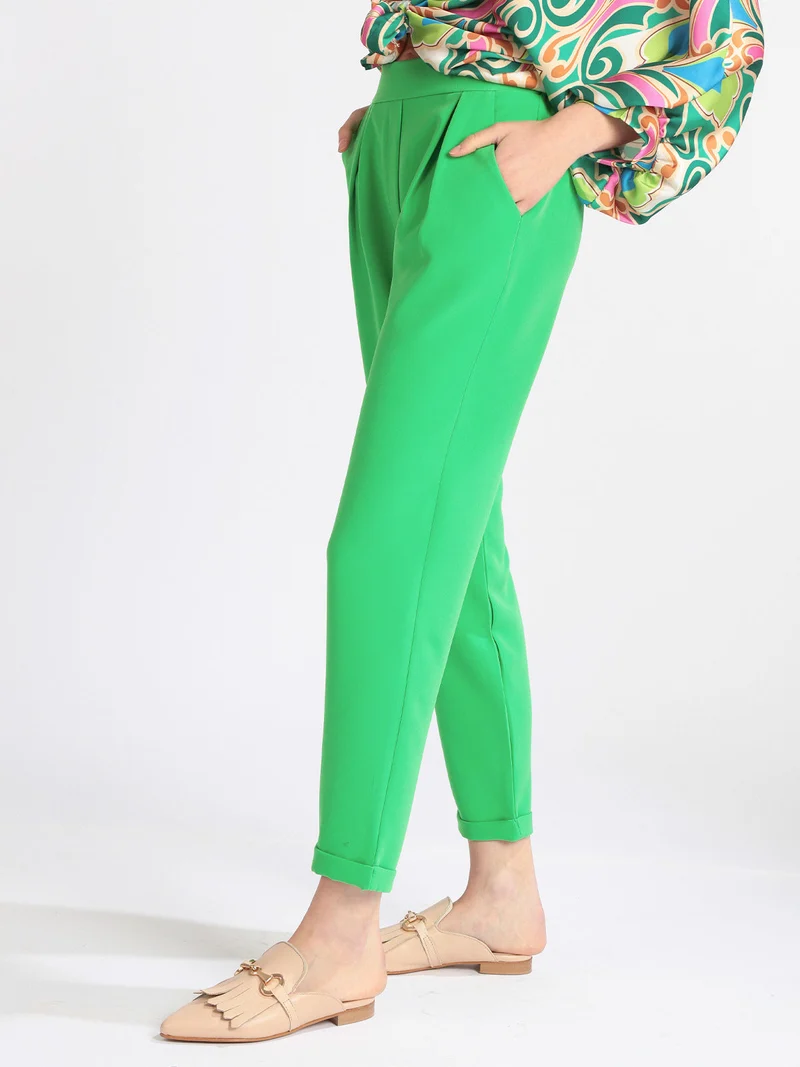 Pantaloni donna con risvolto - verde