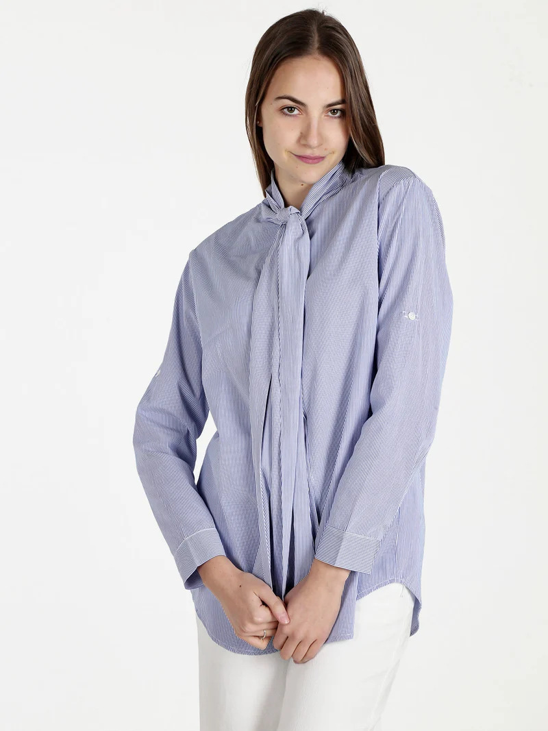 Camicia rigata da donna a maniche lunghe - blu