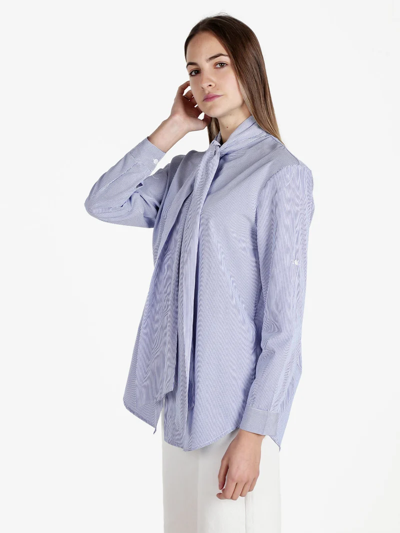 Camicia rigata da donna a maniche lunghe - blu