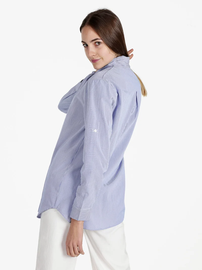 Camicia rigata da donna a maniche lunghe - blu
