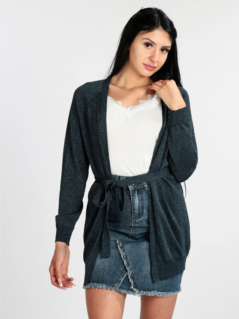 Cardigan donna aperto in lurex - blu scuro