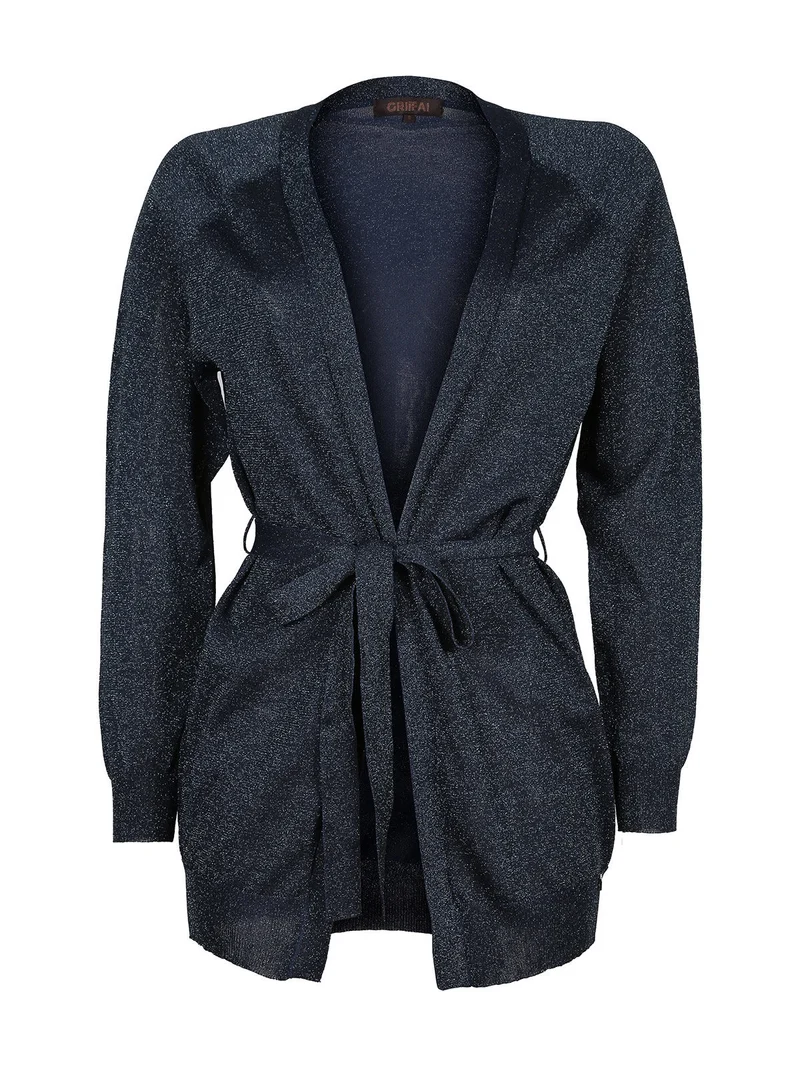 Cardigan donna aperto in lurex - blu scuro