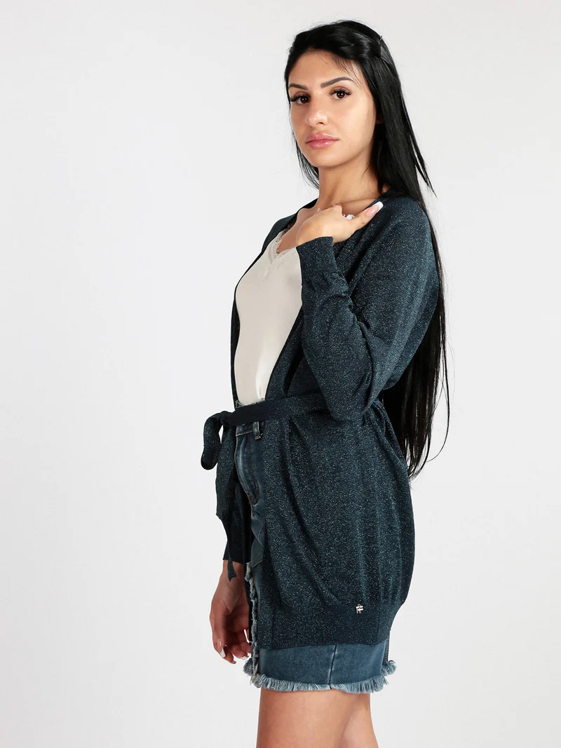 Cardigan donna aperto in lurex - blu scuro
