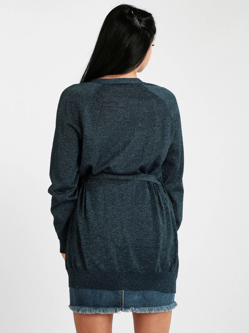Cardigan donna aperto in lurex - blu scuro