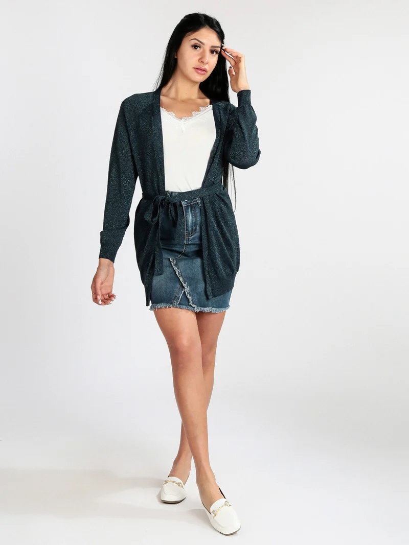 Cardigan donna aperto in lurex - blu scuro