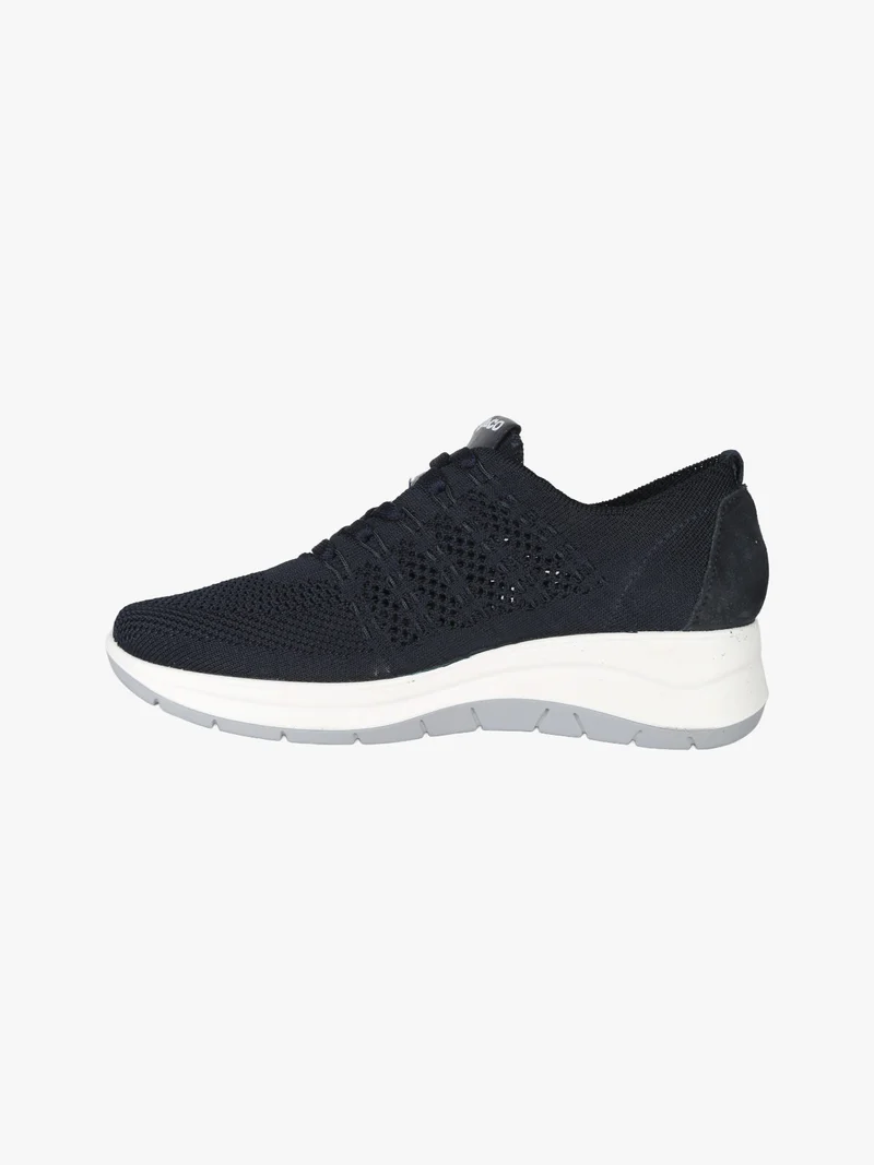 Sneakers donna in maglia con plantare in pelle e zeppa - blu scuro