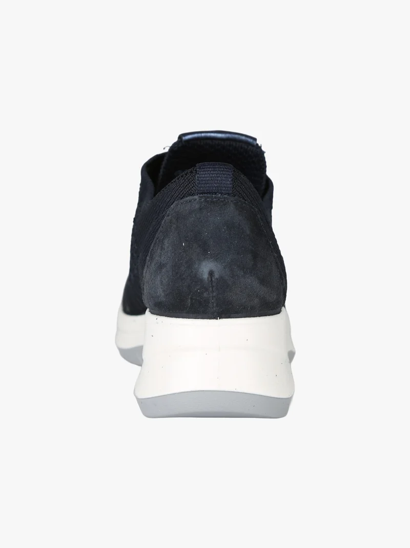 Sneakers donna in maglia con plantare in pelle e zeppa - blu scuro