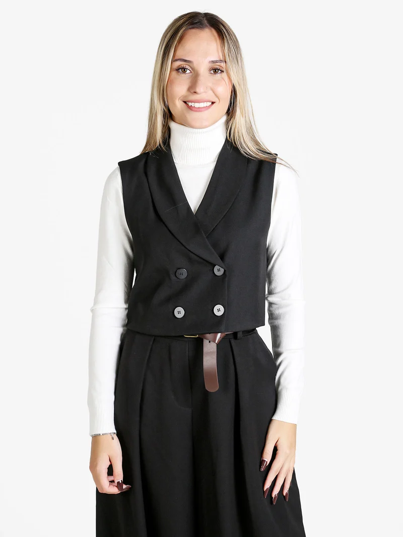 Gilet donna crop a doppiopetto - nero