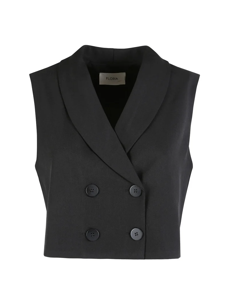 Gilet donna crop a doppiopetto - nero