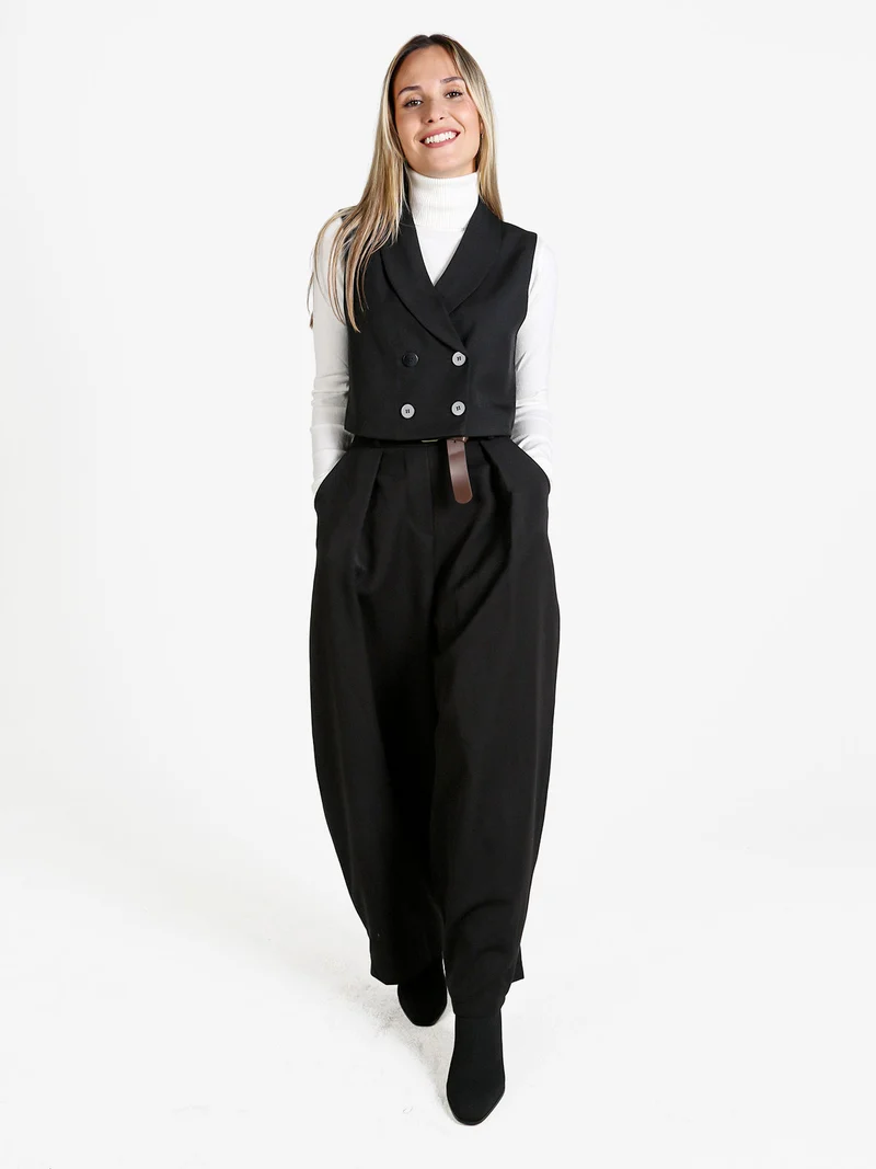Gilet donna crop a doppiopetto - nero