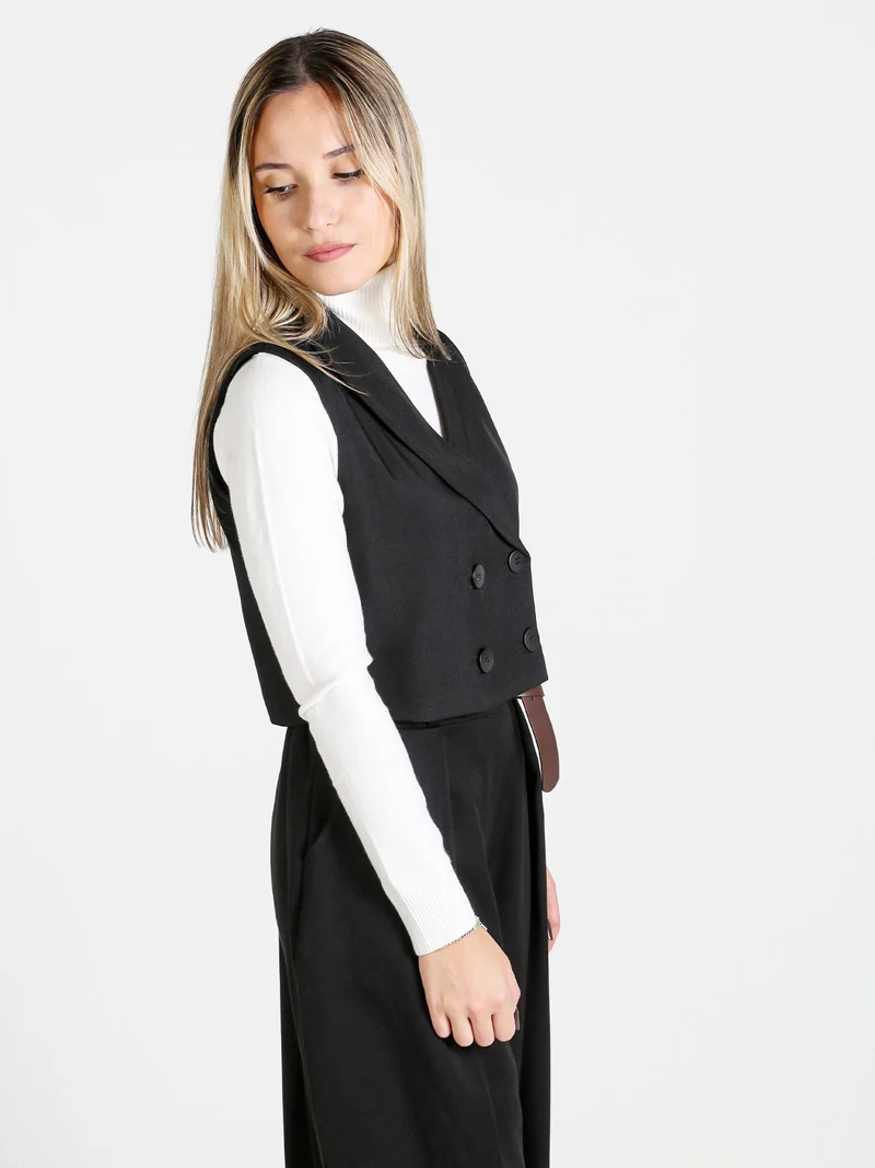 Gilet donna crop a doppiopetto - nero