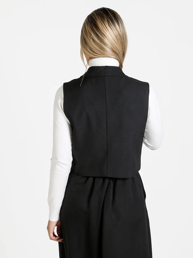 Gilet donna crop a doppiopetto - nero