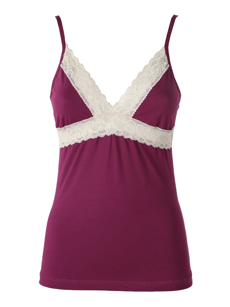 Coordinato intimo donna con ricami in pizzo - porpora