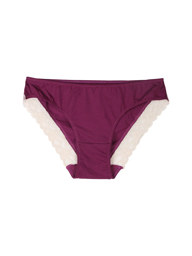 Coordinato intimo donna con ricami in pizzo - porpora
