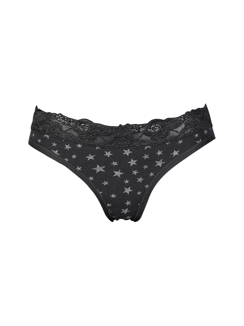 Slip donna in cotone con pizzo - nero