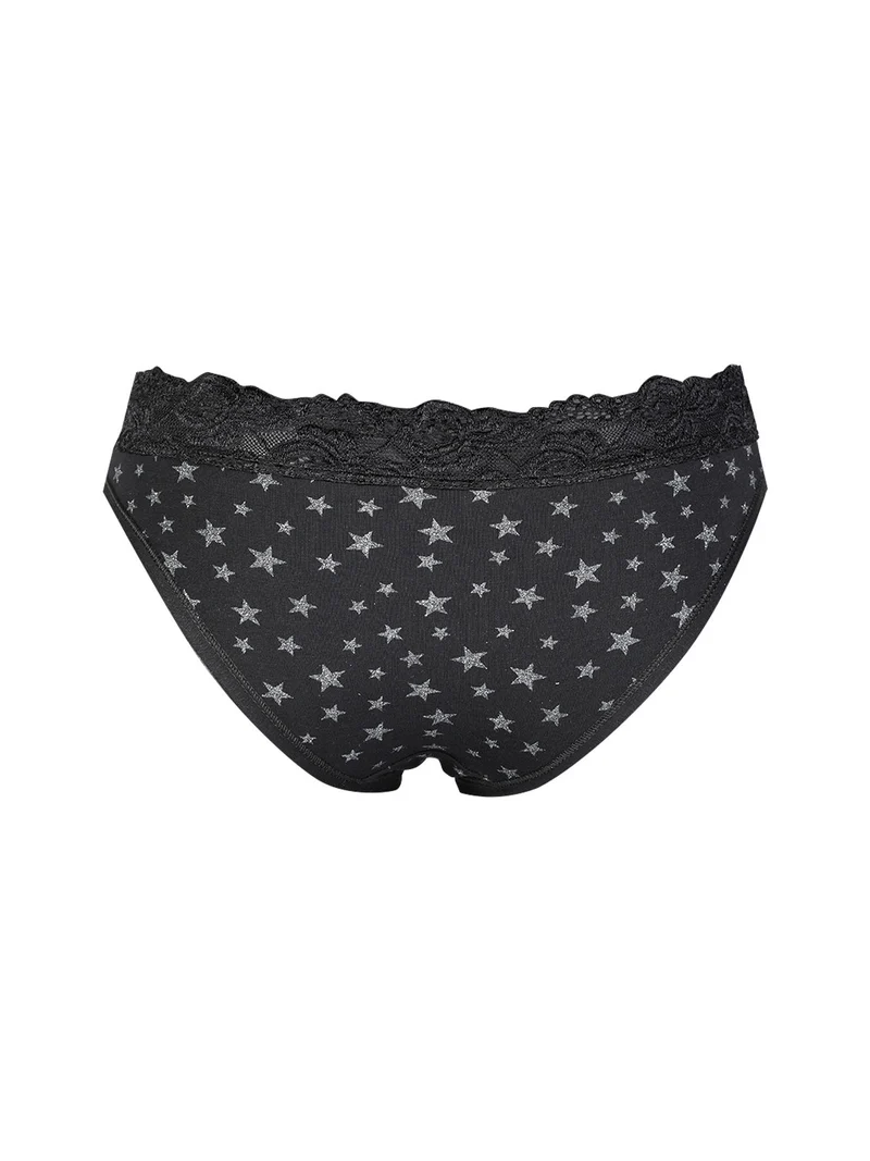 Slip donna in cotone con pizzo - nero