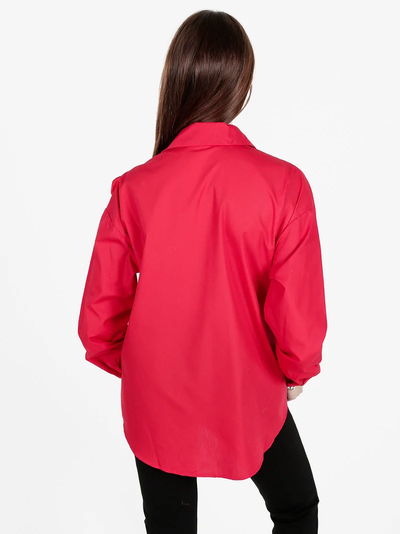 Camicia donna oversize con fiore gioiello applicato - rosso