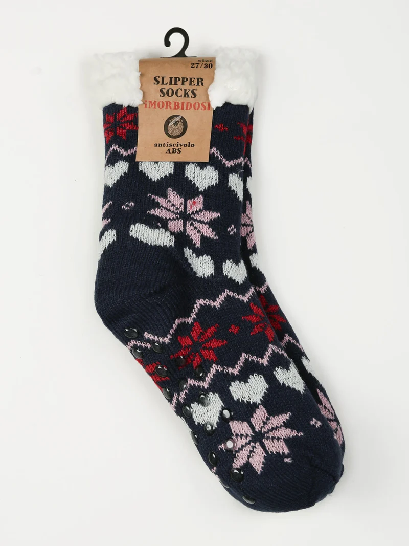 Calze antiscivolo da bambina con pelo interno - blu scuro