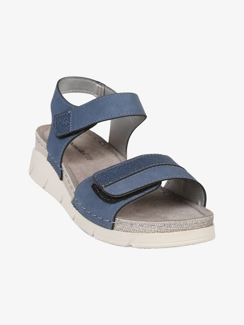 Sandali donna con zeppa e cinturini a strappo - blu