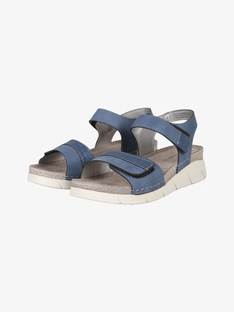 Sandali donna con zeppa e cinturini a strappo - blu