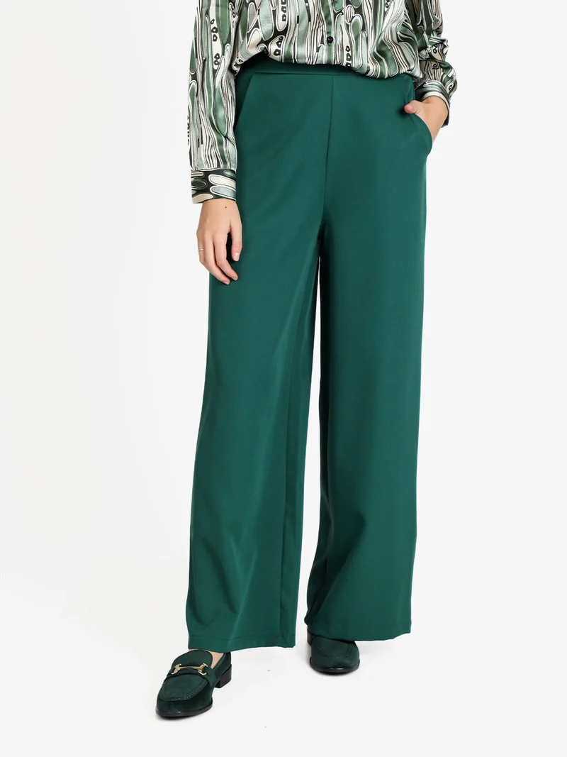 Pantaloni donna ampi a vita alta - verde
