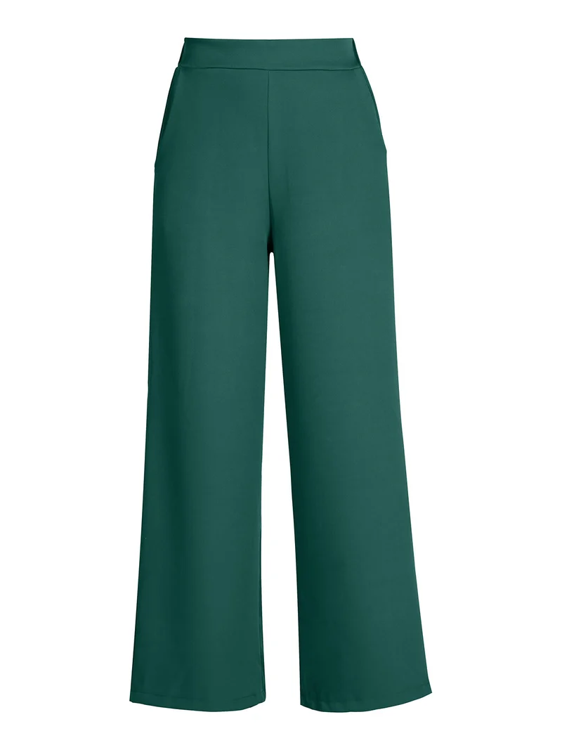 Pantaloni donna ampi a vita alta - verde