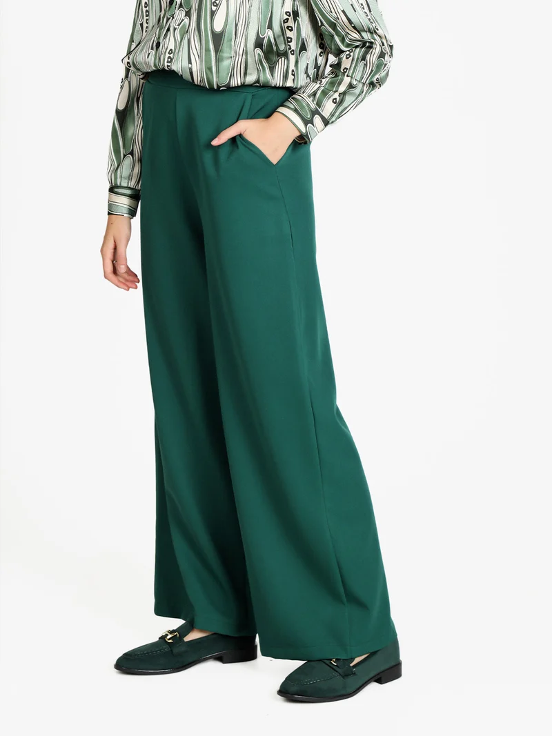 Pantaloni donna ampi a vita alta - verde