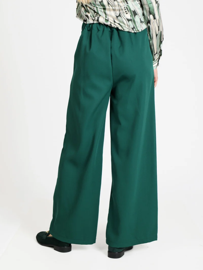 Pantaloni donna ampi a vita alta - verde