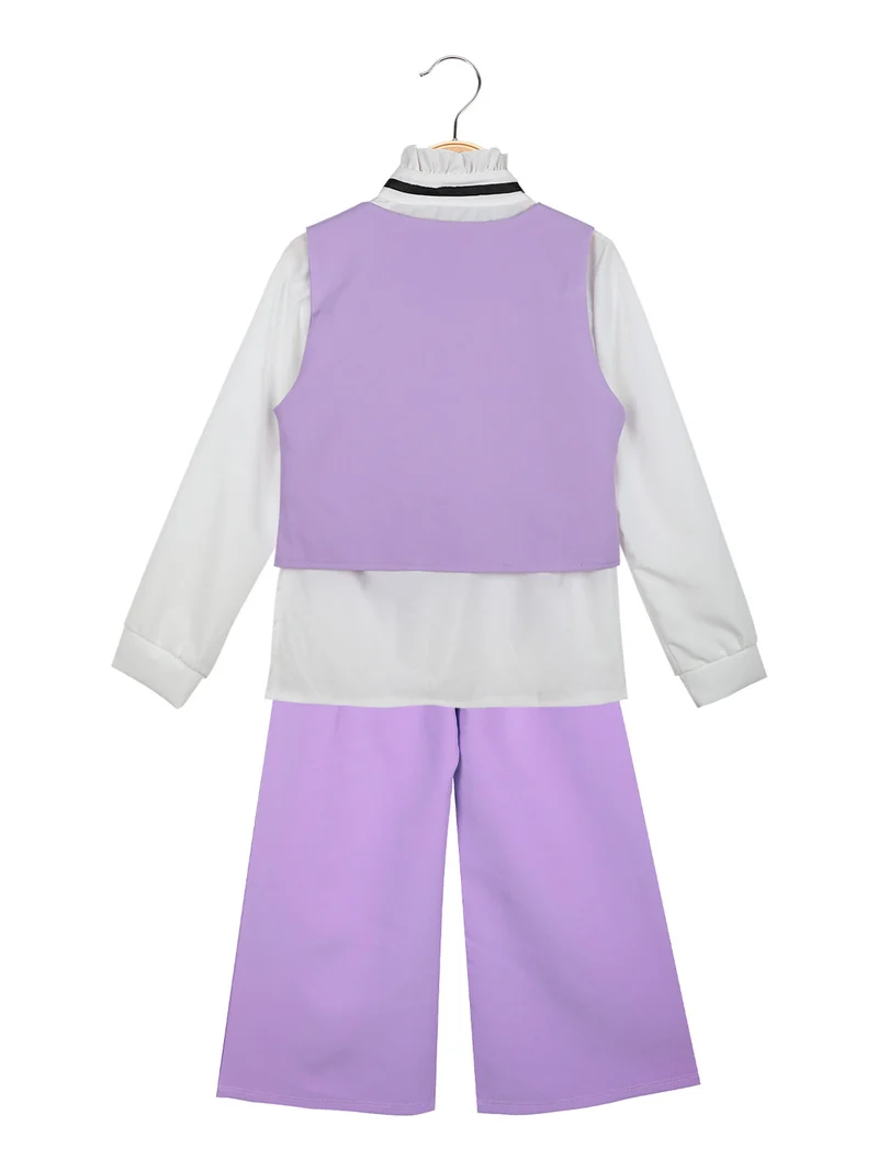 Completo elegante da bambina con camicia + gilet e pantaloni - lilla