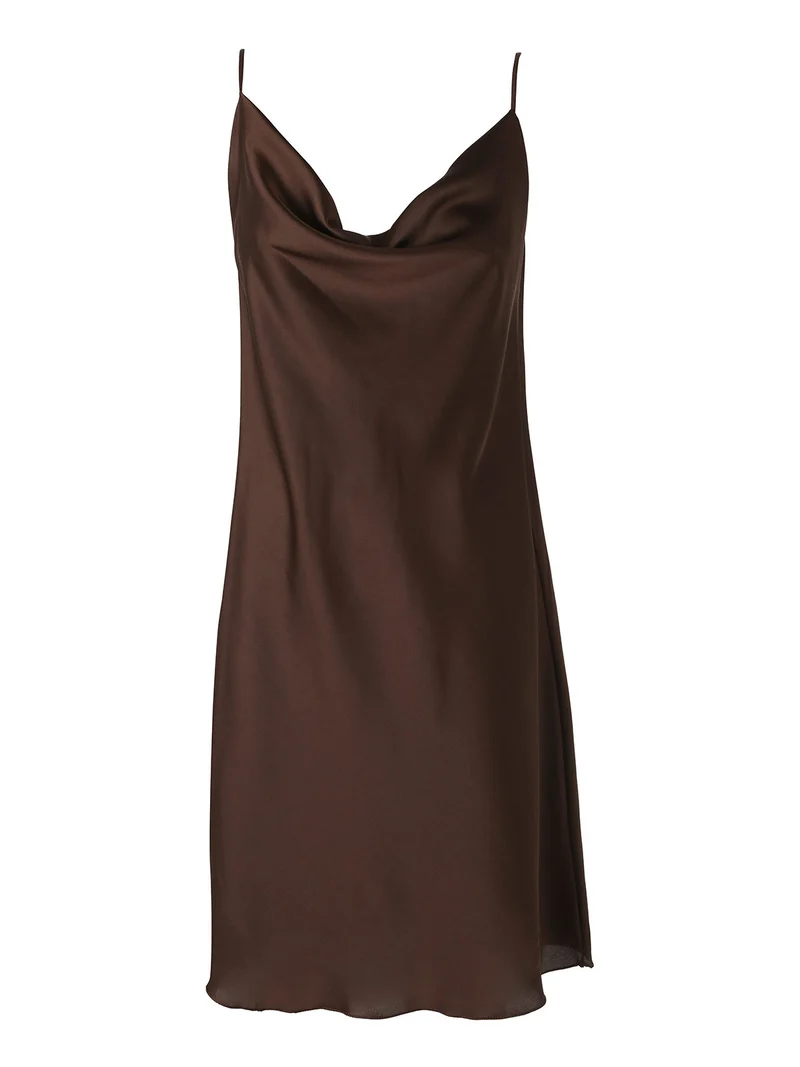 Vestito da donna con spalline sottili e scollo a cascata - marrone
