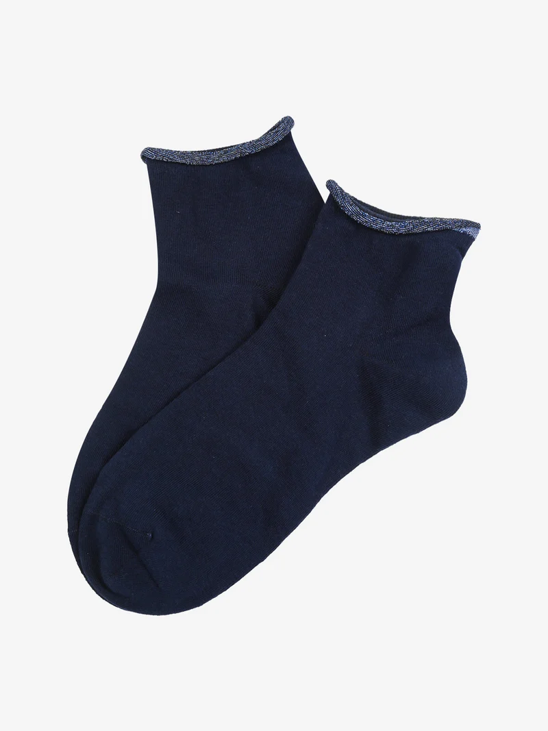 Calze corte da donna in cotone con bordo in lurex - blu scuro