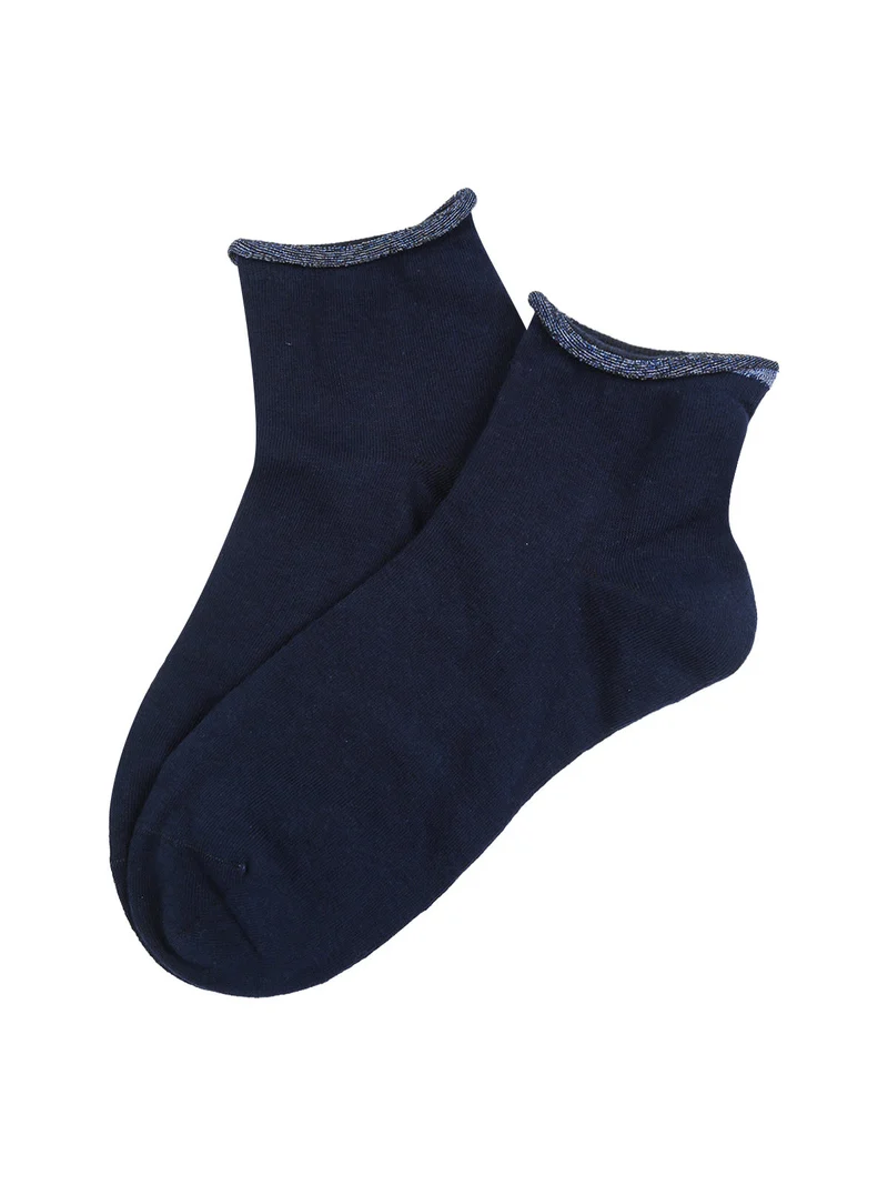 Calze corte da donna in cotone con bordo in lurex - blu scuro