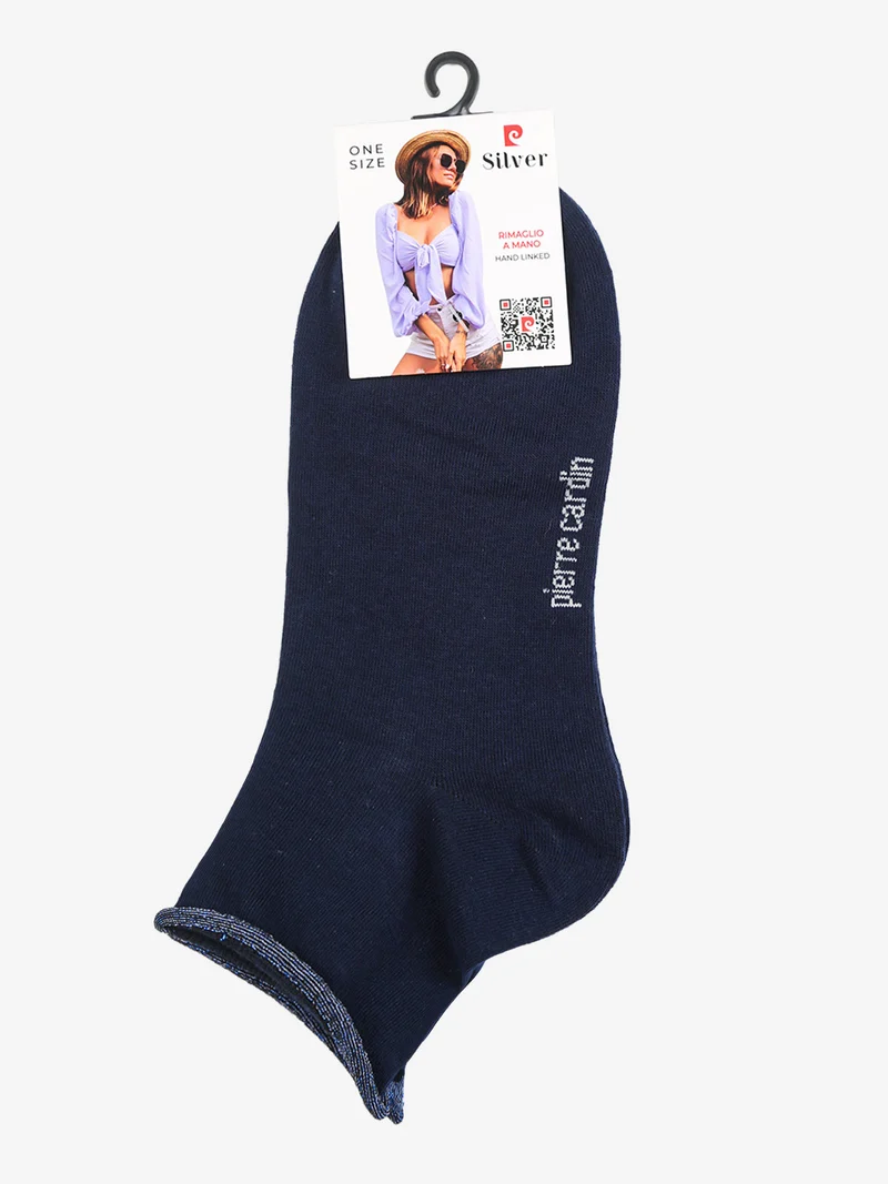 Calze corte da donna in cotone con bordo in lurex - blu scuro