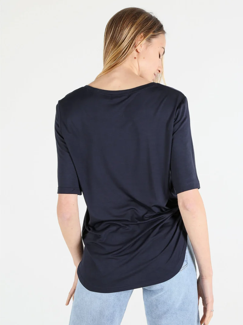 T-shirt da donna con stampa e strass - blu scuro