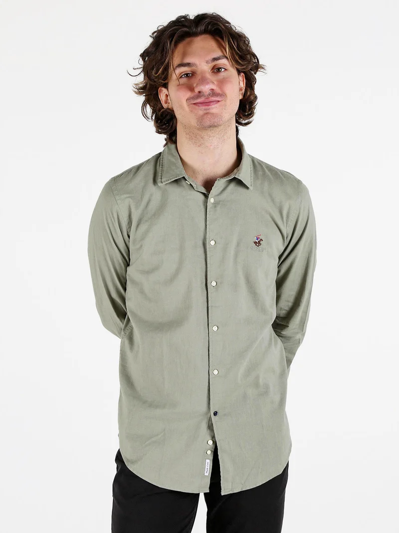 Camicia da uomo in misto lino e cotone a maniche lunghe - pistacchio