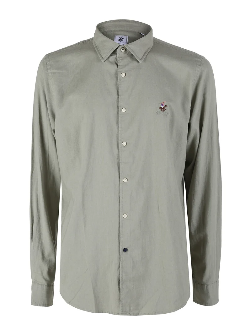 Camicia da uomo in misto lino e cotone a maniche lunghe - pistacchio