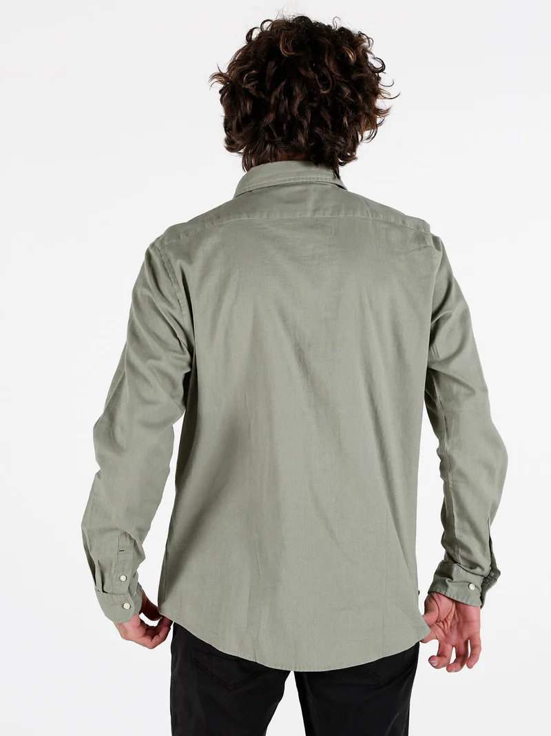 Camicia da uomo in misto lino e cotone a maniche lunghe - pistacchio