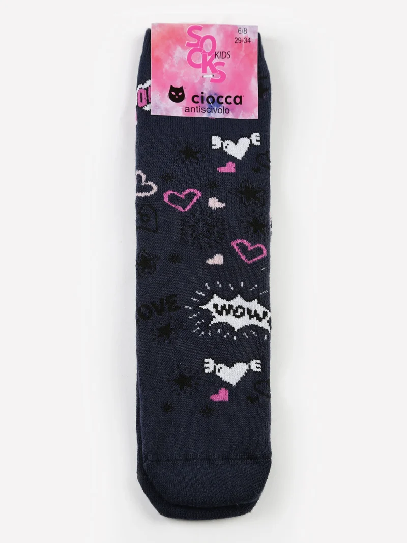 Calze antiscivolo bimba con stampe - blu scuro