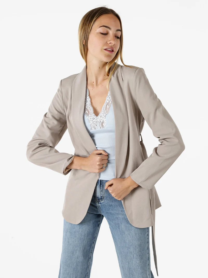 Blazer donna con spalline imbottite e fusciacca in vita - fango