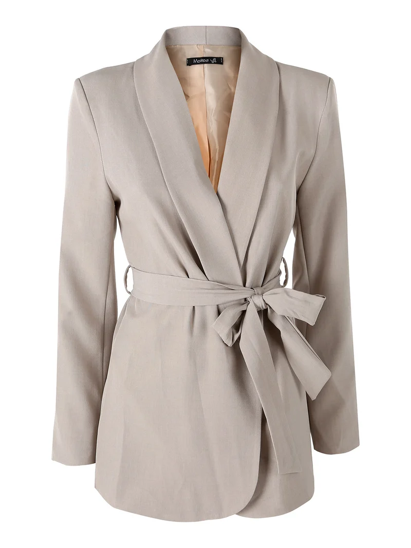 Blazer donna con spalline imbottite e fusciacca in vita - fango