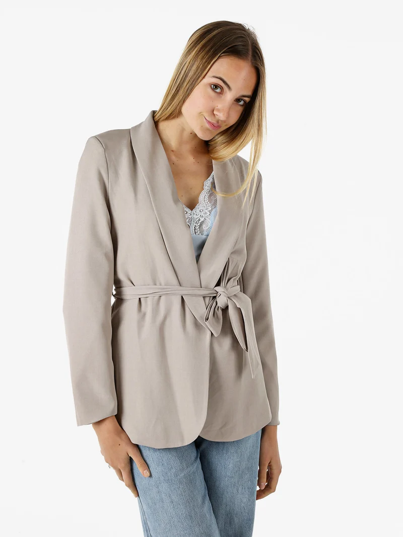 Blazer donna con spalline imbottite e fusciacca in vita - fango