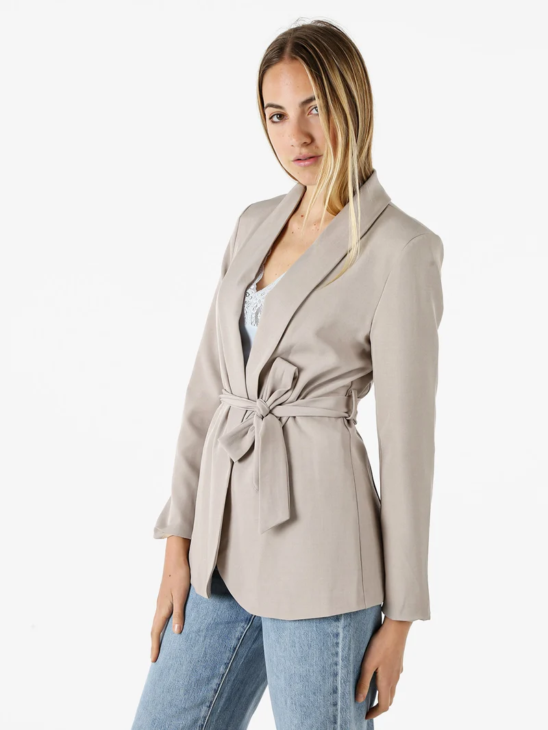 Blazer donna con spalline imbottite e fusciacca in vita - fango